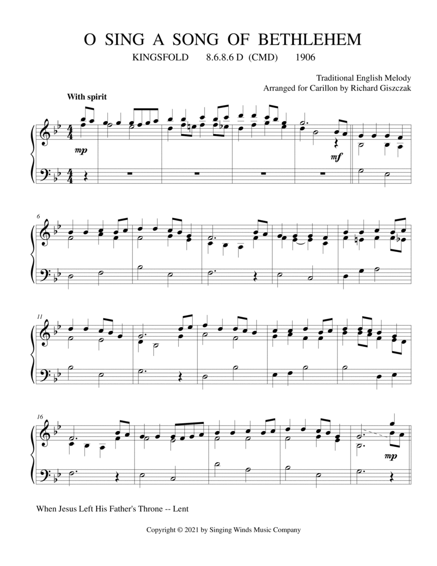 O Sing a Song of Bethlehem (KINGSFOLD) (arr. Richard Giszczak)