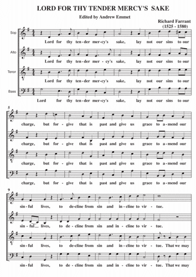 Lord, For Thy Tender Mercy's Sake A Cappella SATB (arr. Edited by Andrew Emmet)