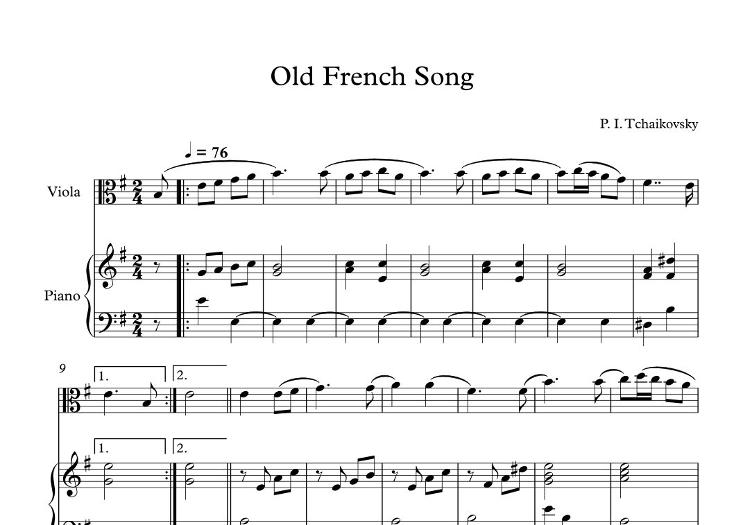 Old French Song - Peter Ilyich Tchaikovsky (Viola + Piano) (arr. Digital Book Music)