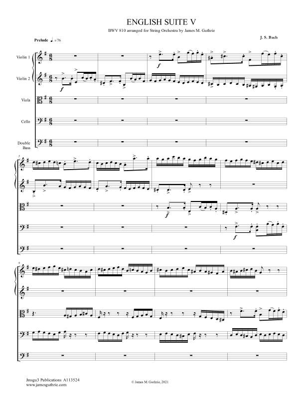 BACH: English Suite No. 5 BWV 810 for String Orchestra (arr. James M. Guthrie)