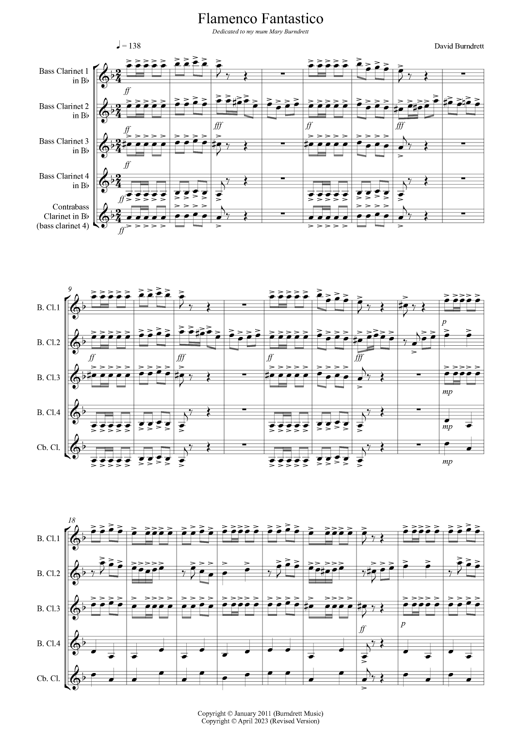 Flamenco Fantastico! for Bass Clarinet Quartet