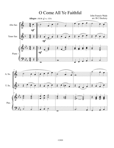 O Come All Ye Faithful (alto and tenor sax duet) with optional piano accompaniment (arr. B C Dockery)
