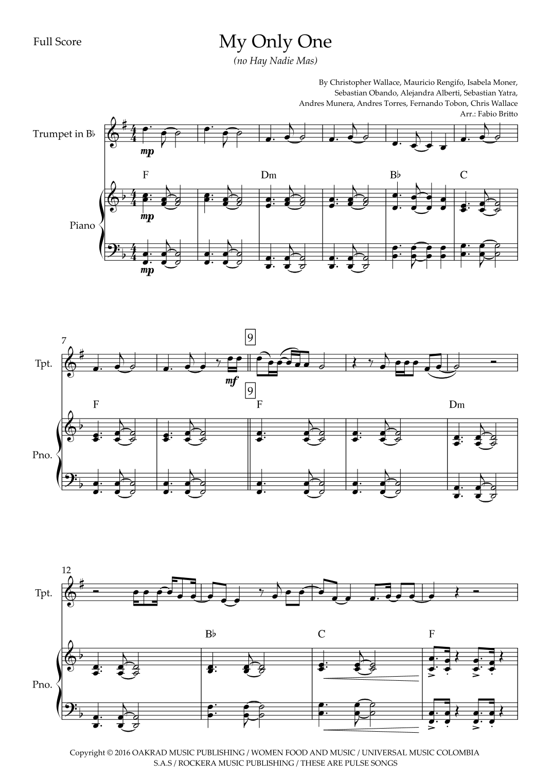 My Only One (no Hay Nadie Mas) (arr. Ottirb Sage)