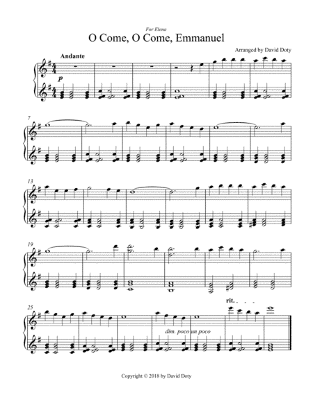 O Come O Come Emmanuel for Easy Piano (arr. David Doty)