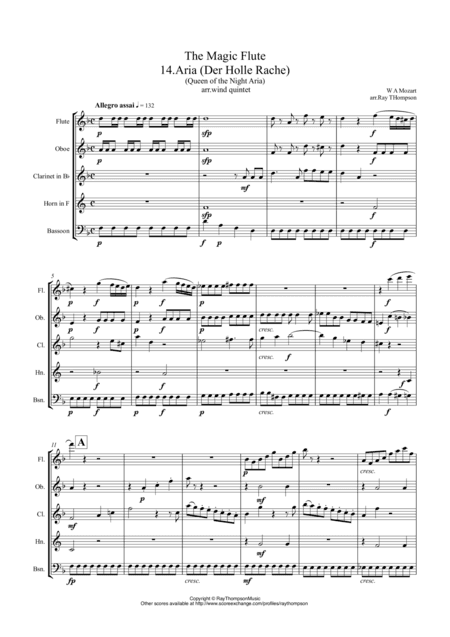Mozart: The Magic Flute K620 No.14.Aria (Der Holle Rache) (Queen of the Night's Aria) - wind quintet (arr. Ray Thompson)