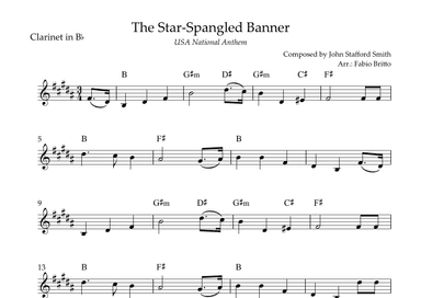 The Star Spangled Banner (USA National Anthem) for Clarinet in Bb Solo with Chords (A Major) (arr. Fabio Britto)