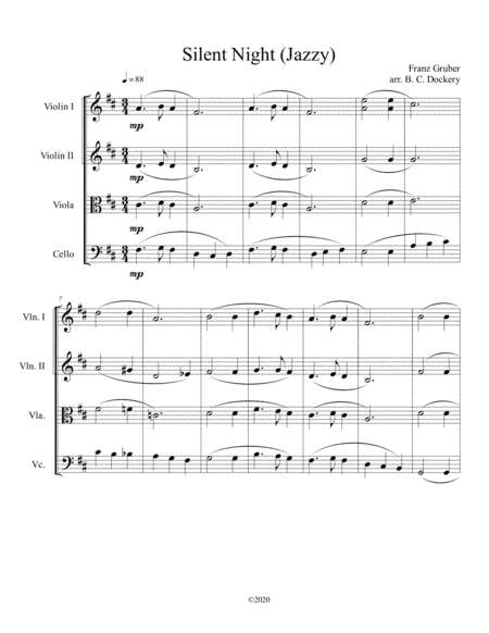 Silent Night (Jazzy) for String Quartet (arr. B C Dockery)