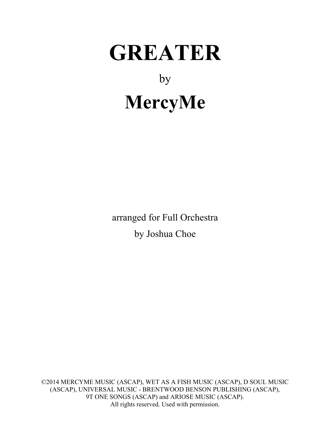 Greater (arr. Joshua Choe)