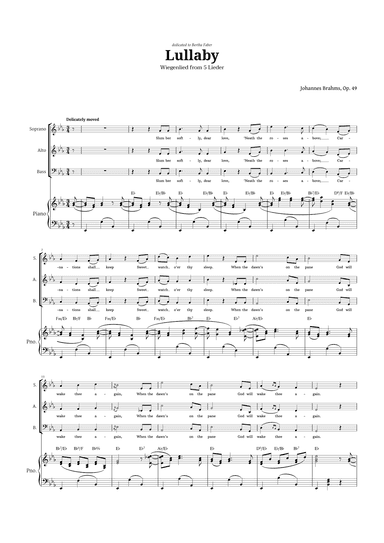 Lullaby by Brahms for SAB Choir and Piano (arr. Langanho)
