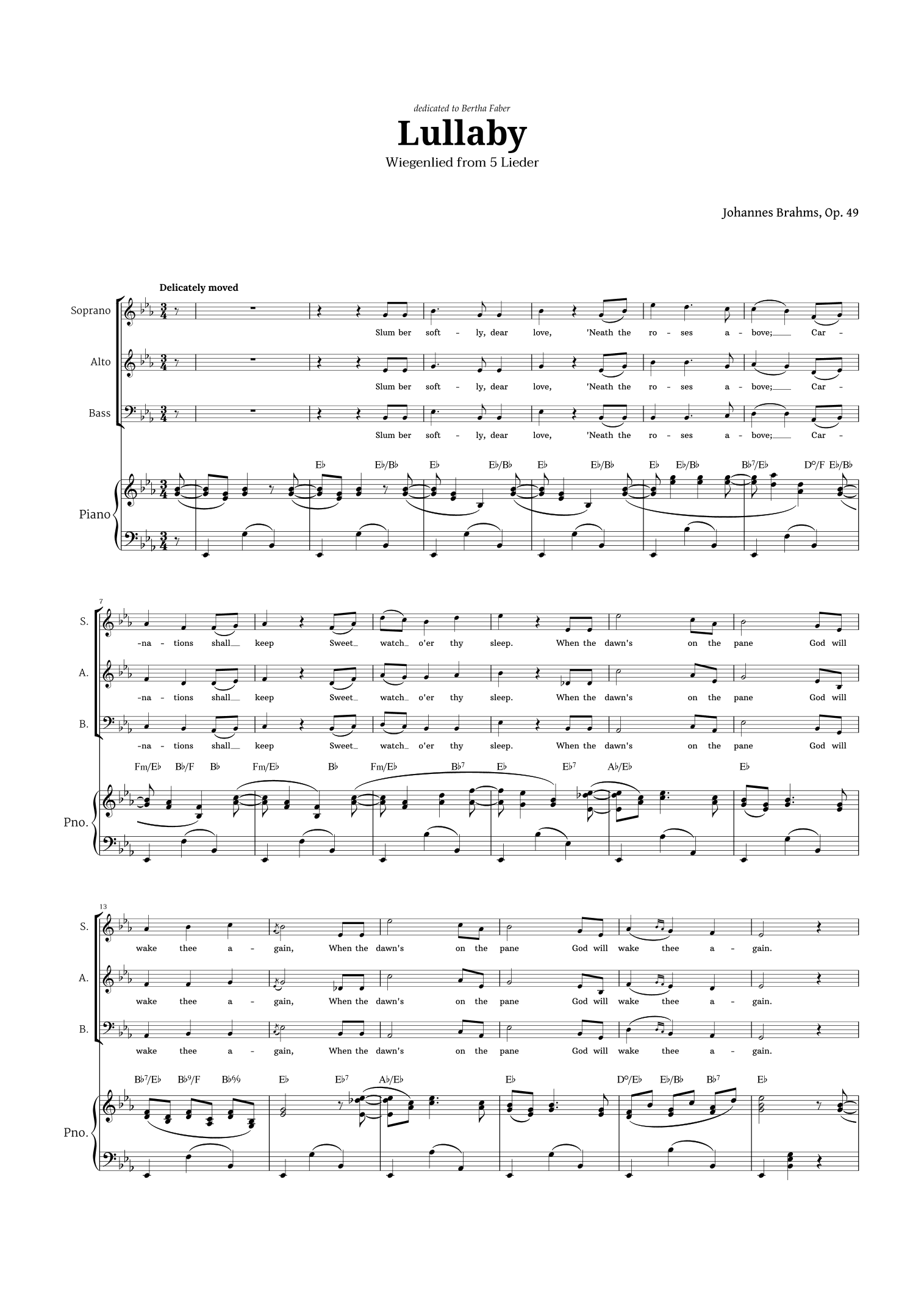 Lullaby by Brahms for SAB Choir and Piano (arr. Langanho)