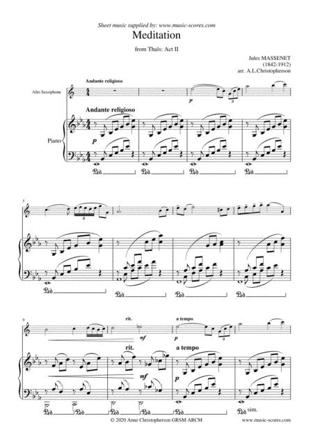 Meditation from Thais - Alto Saxophone and Piano (arr. Anne L. Christopherson GRSM ARCM)