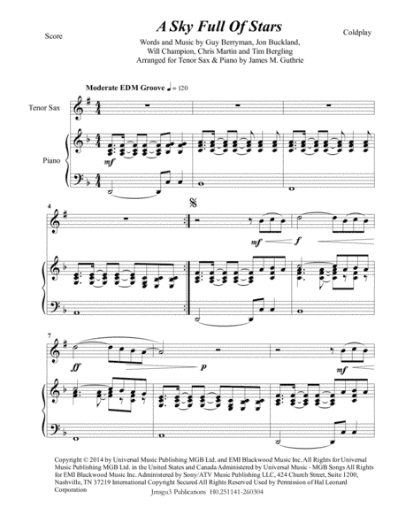 A Sky Full Of Stars (arr. James M. Guthrie, ASCAP)