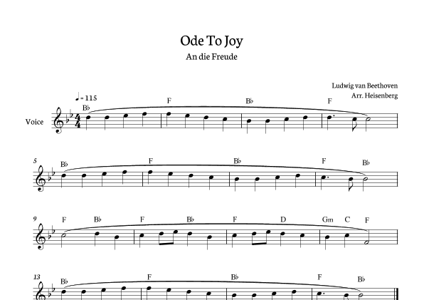Beethoven - Ode To Joy for voice with chords in Bb (Lyrics in German) (arr. Heisenberg)