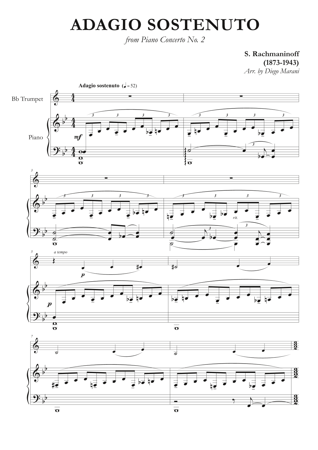 Adagio Sostenuto from "Piano Concerto No. 2" for Trumpet and Piano (arr. Diego Marani)
