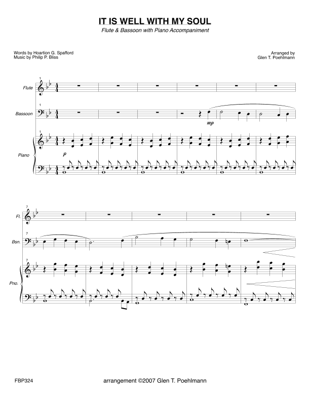 IT IS WELL WITH MY SOUL - FLUTE and BASSOON with Piano Accompaniment (arr. Glen Poehlmann)