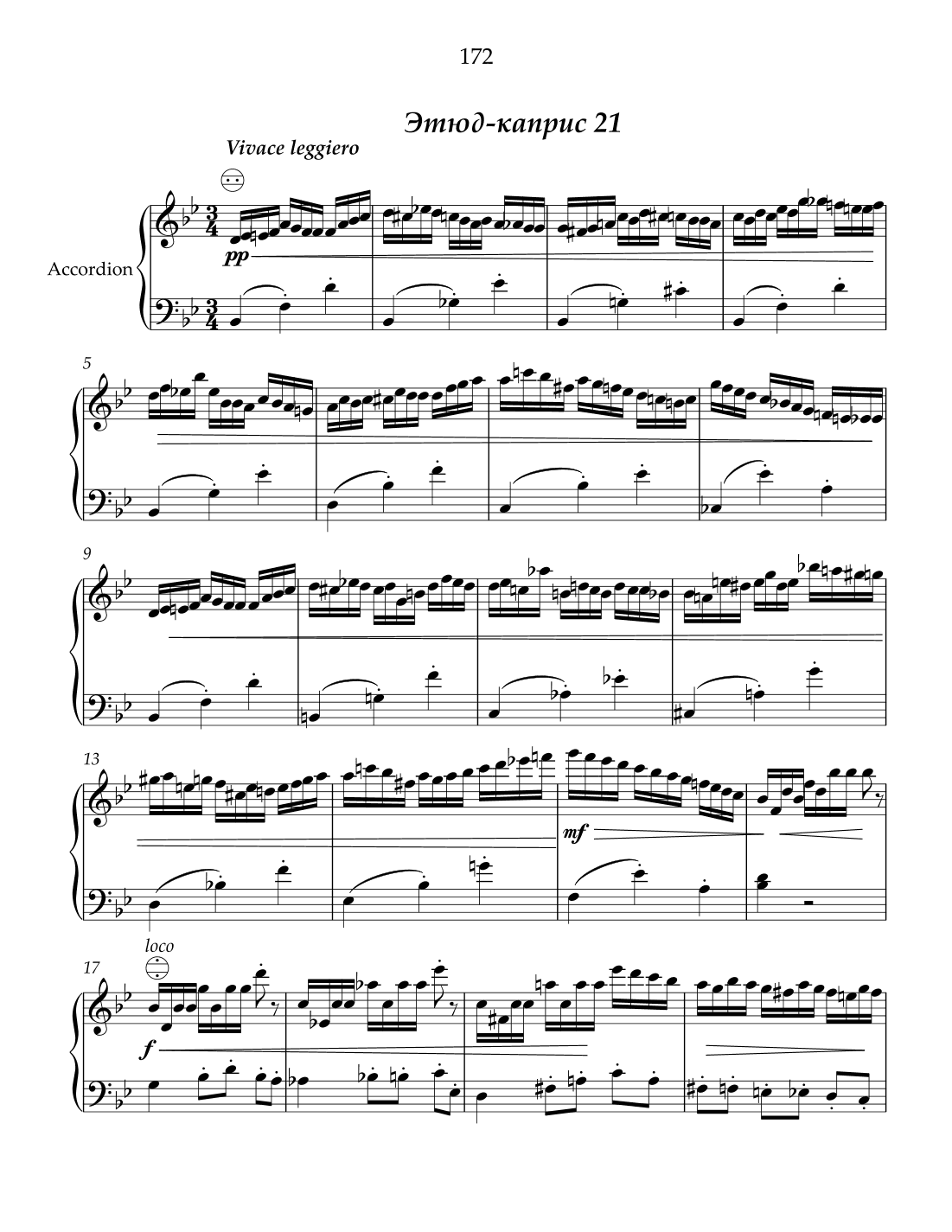 Etude-caprice #21 for free bass button accordion.