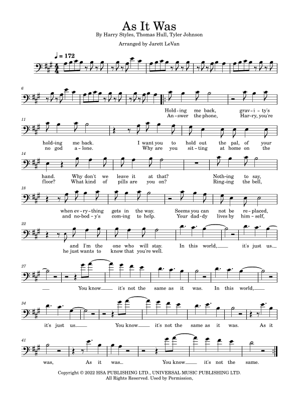 As It Was (arr. Jarett LeVan)