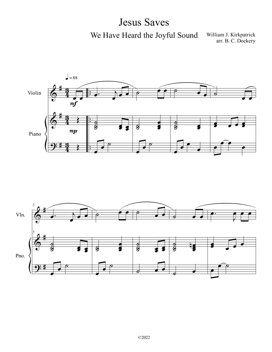 Jesus Saves (We Have Heard the Joyful Sound) Violin Solo with Piano (arr. B. C. Dockery)