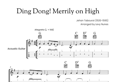 Ding Dong! Merrily on High - For easy guitar with chord symbols and tab. (Easy/Beginner) (arr. Levy Nunes)