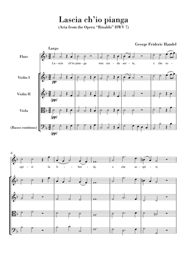 Lascia ch'io pianga (for Flute Solo and String Quartet) Original key F major (arr. Ahiva Editions)