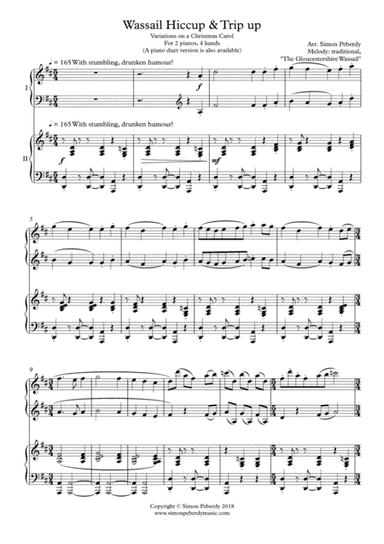 Wassail Hiccup and Trip up, fun Christmas Carol Variations for 2 pianos, 4 hands Arr. Simon Peberdy (arr. Simon Peberdy)
