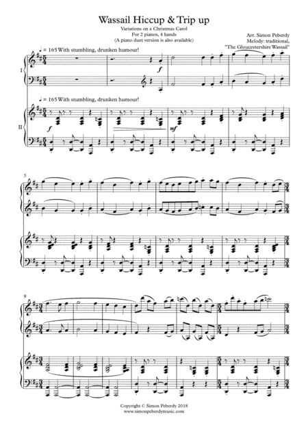 Wassail Hiccup and Trip up, fun Christmas Carol Variations for 2 pianos, 4 hands Arr. Simon Peberdy (arr. Simon Peberdy)