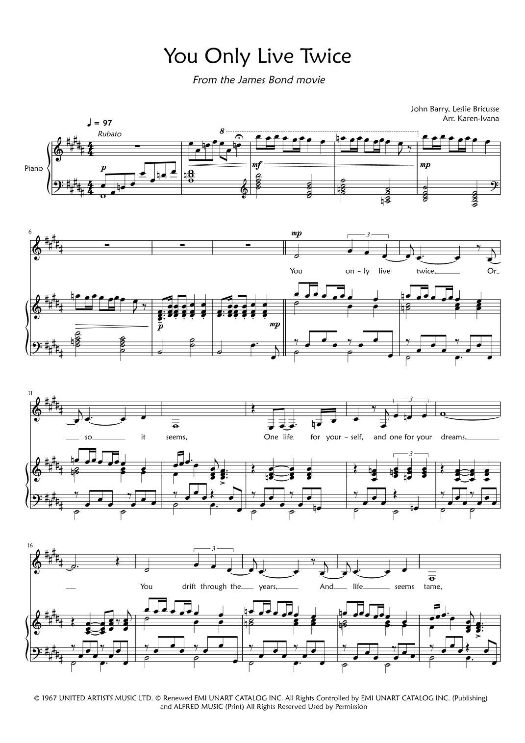 You Only Live Twice (arr. Karen Ivana)