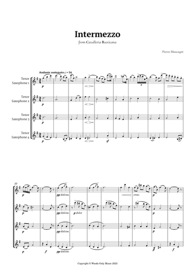 Intermezzo from Cavalleria Rusticana by Mascagni for Tenor Sax Quartet (arr. Ander)