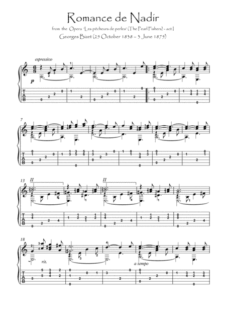 Romance de Nadir - The Pearl Fishers guitar solo (arr. PianoSheetNow)