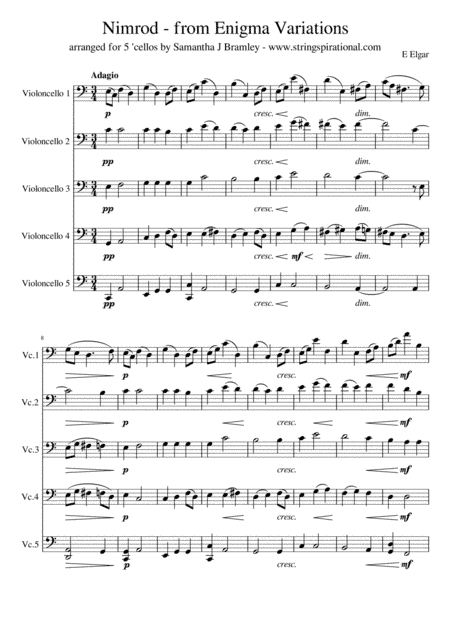 'Nimrod' from the 'Enigma' Variations for 'cello quintet (arr. Samantha J Bramley - stringspirational@gmail.com)
