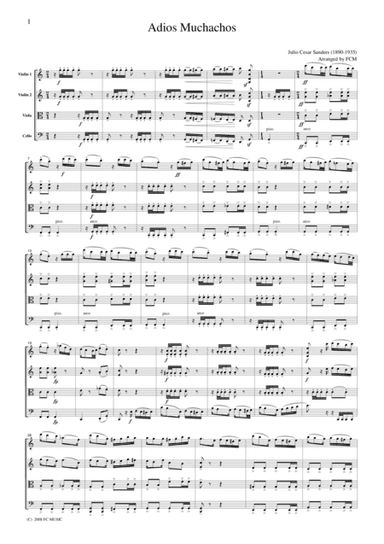 Tango  Adios Muchachos, for string quartet, TA008 (arr. FCMUSIC)