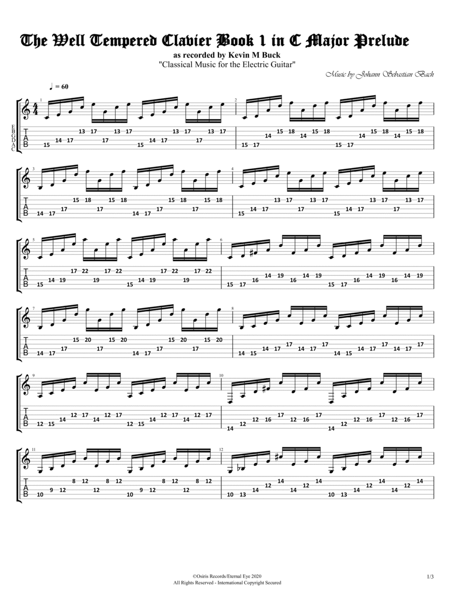 The Well-Tempered Clavier, Book I, Prelude No. 1 in C Major, BWV 846 (Arr. for Electric Guitar by Ke (arr. Kevin M Buck)