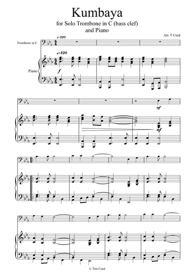 Kumbaya for Trombone in C (bass clef) and Piano (arr. Tim Curd)