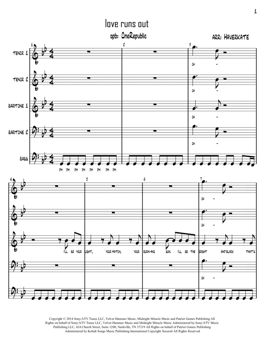 Love Runs Out (arr. Brian Haverkate)