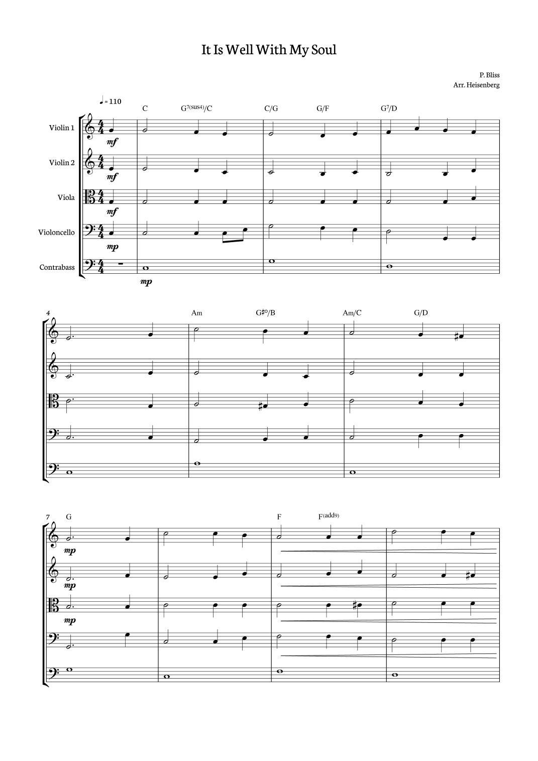 It Is Well With My Soul - P. Bliss for String Quintet (arr. Heisenberg)