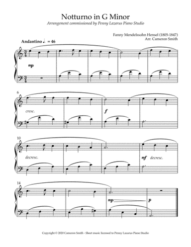 Notturno in G Minor - Level 3 piano arrangement (arr. Cameron Smith)