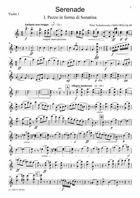 Tchaikowsky  Serenade for String Orchestra, for string orchestra, ST010 (arr. FCMUSIC)