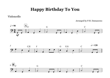 Happy Birthday To You - Cello Solo with Chords (arr. P.H. Damasceno)