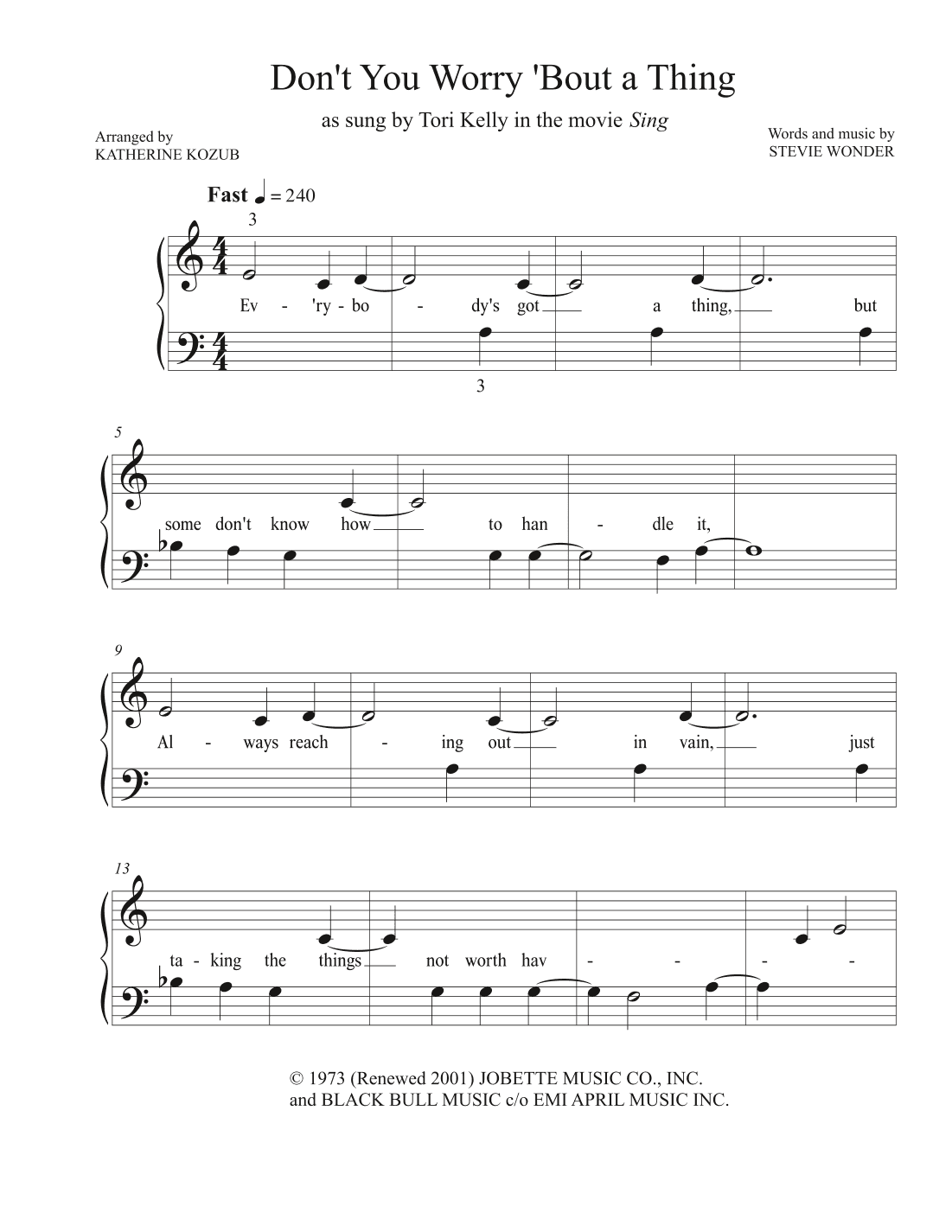 Don't You Worry 'bout A Thing (arr. Katherine Kozub)
