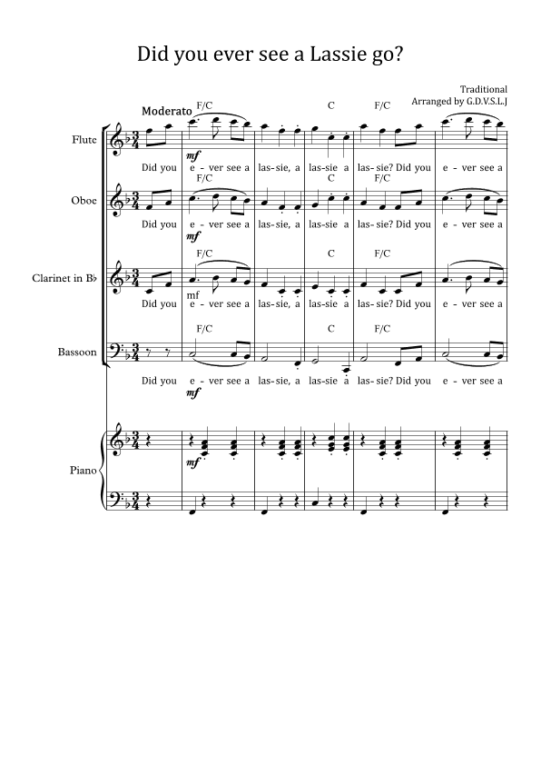 Did you ever see Lassie go? - Woodwind Quartet + Piano Accompaniment (arr. G.D.V.S.L.J)