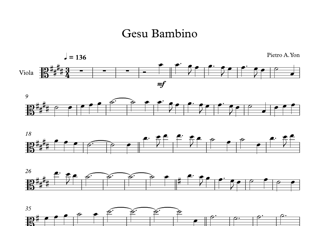 Gesu Bambino (The Infant Jesus) - Pietro A. Yon (Viola) (arr. Digital Book Music)