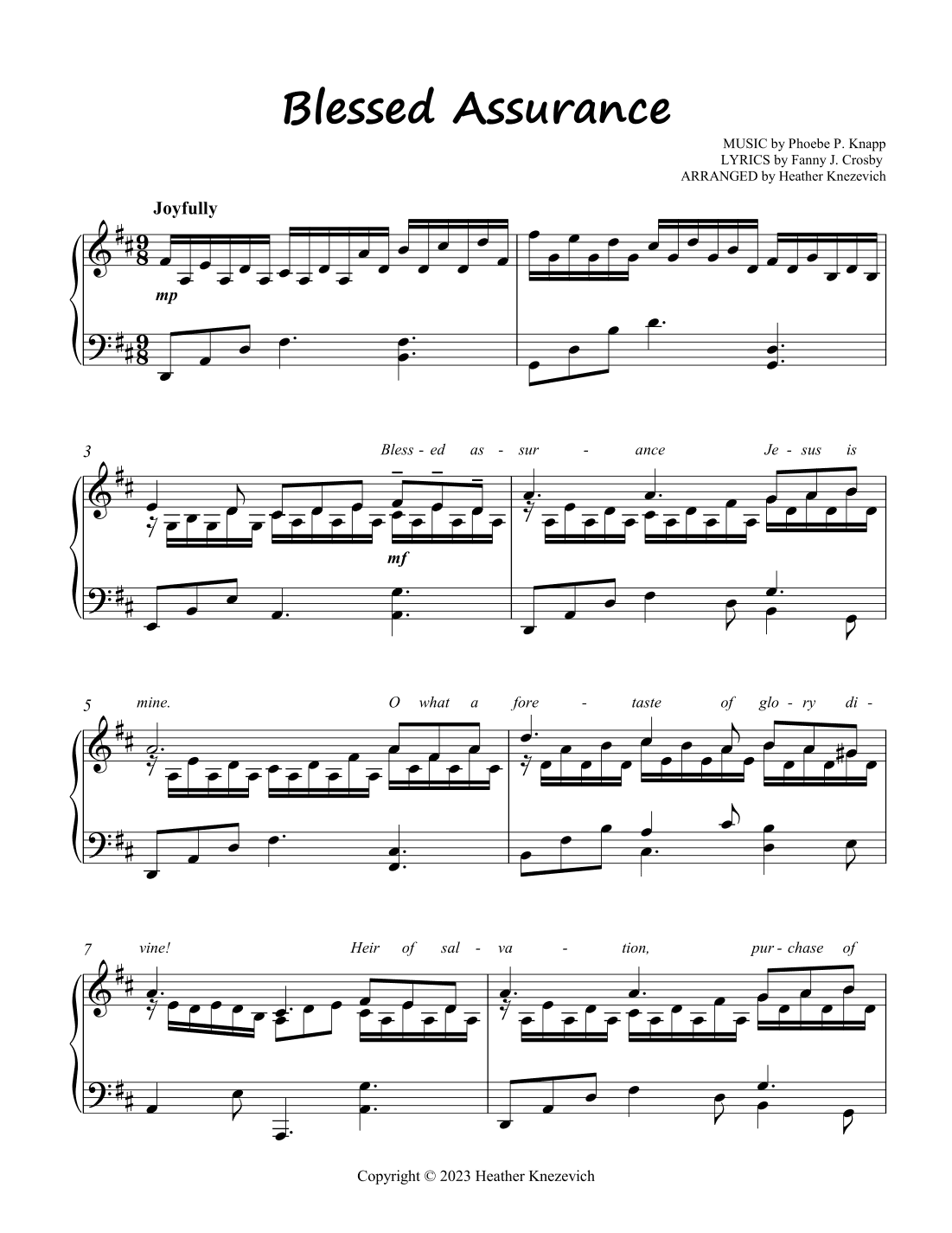 Blessed Assurance, advanced piano solo (arr. Heather Knezevich)