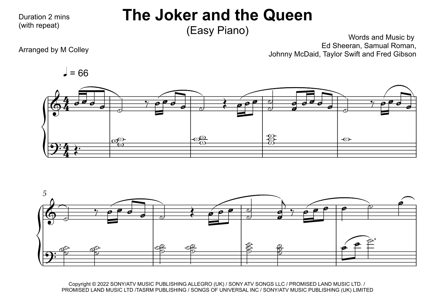 The Joker And The Queen (feat. Taylor Swift) (arr. M Colley)
