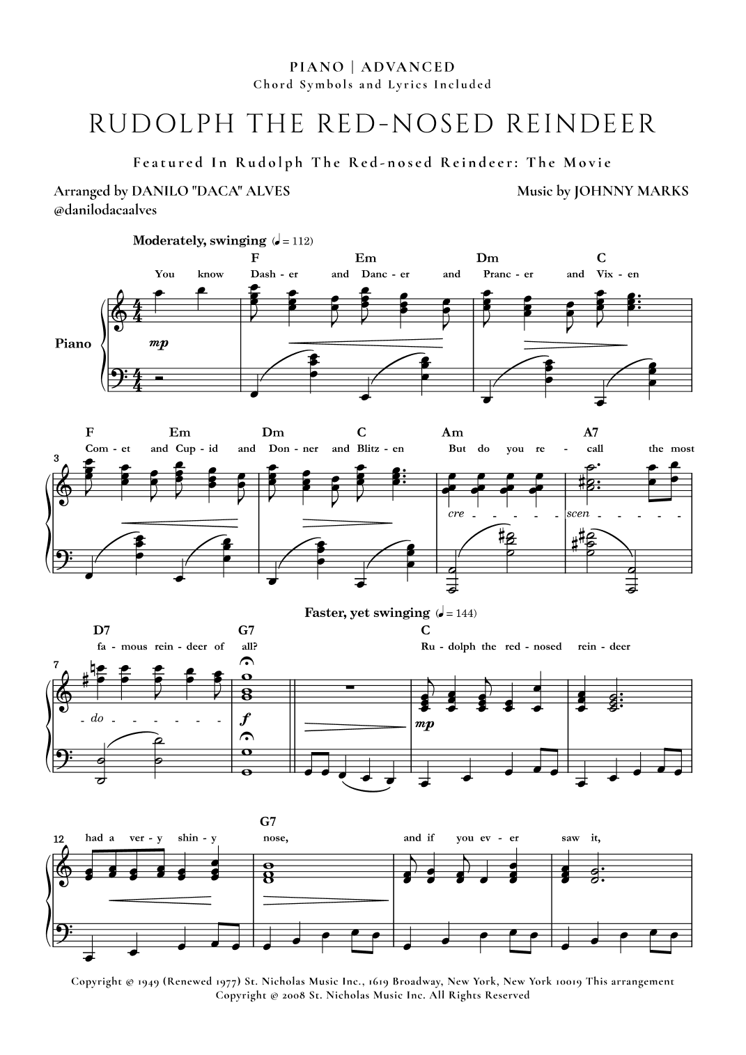 Rudolph The Red-nosed Reindeer (arr. Danilo "Daca" Alves)