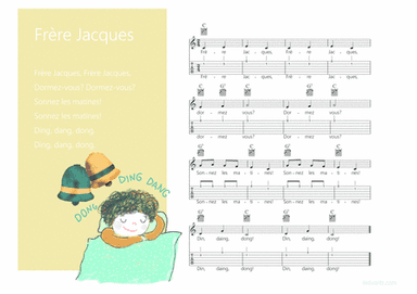 Frère Jacques Melody + Guitar chords + Guitar TAB's (arr. iEduArts Publishers)
