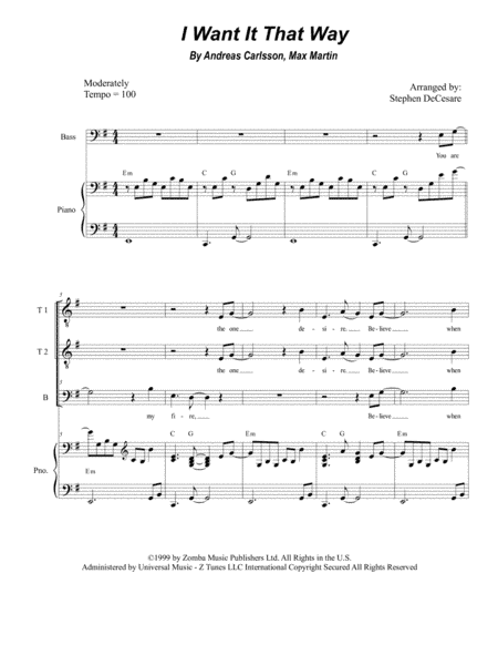 I Want It That Way (arr. Stephen DeCesare)