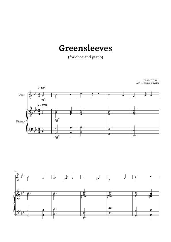 What Child Is This? (Greensleeves) - for oboe and piano (arr. Henrique Oliveira)