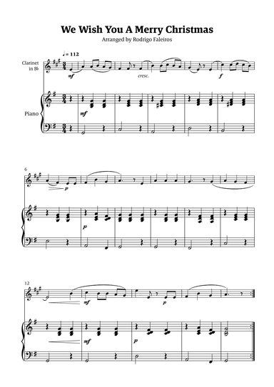We Wish You a Merry Christmas (for solo clarinet in Bb with piano accompaniment) (arr. Rodrigo Faleiros)