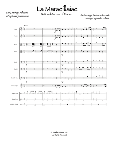 French National Anthem (La Marseillaise) Easy String Orchestra with Optional Percussion (arr. Brooks Holmes)