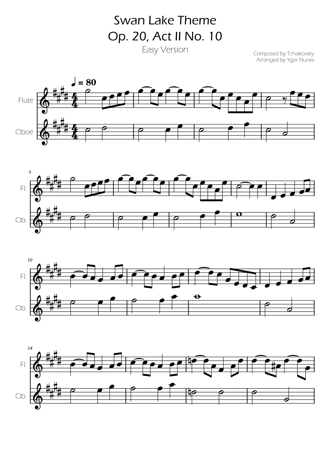 Swan Lake (theme) - Tchaikovsky - Flute and Oboe Duet (arr. Ygor Nunes)